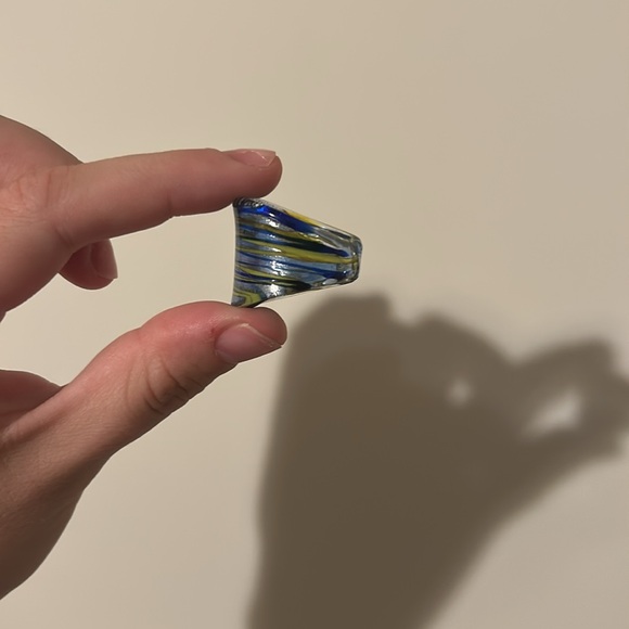 Silver and Blue Striped Women's Ring Size 8 - Picture 2 of 5